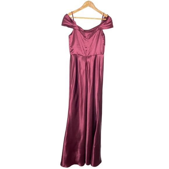 Jenny Yoo Hibiscus Serena Draped Off The Shoulder Satin Crepe Maxi Grown Dress 6 - Picture 8 of 10